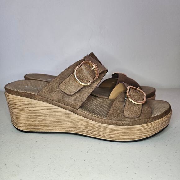 PATRIZIA Women's Size 7 Shaniho Slide Sandal Wedges Brown with Gold Buckle New - Picture 4 of 6